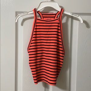 Neonish pink striped cropped tank
